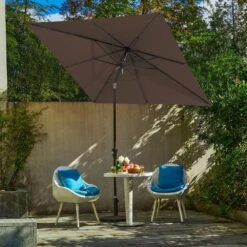 8.5 Ft. X 8.5 Ft. Steel Anti-UV Polyester Fabric Market Tilt Patio Umbrella In Brown