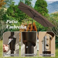 8.5 Ft. X 8.5 Ft. Steel Anti-UV Polyester Fabric Market Tilt Patio Umbrella In Brown -Jearey market umbrellas 8 5fxs brown 66 1000