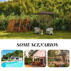 8.5 Ft. X 8.5 Ft. Steel Anti-UV Polyester Fabric Market Tilt Patio Umbrella In Brown -Jearey market umbrellas 8 5fxs brown d4 1000