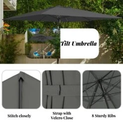 8.5 Ft. X 8.5 Ft. Steel Anti-UV Polyester Fabric Market Tilt Patio Umbrella In Gray -Jearey market umbrellas 8 5fxs gray 1d 1000