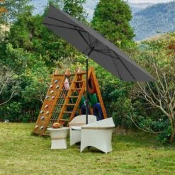 8.5 Ft. X 8.5 Ft. Steel Anti-UV Polyester Fabric Market Tilt Patio Umbrella In Gray -Jearey market umbrellas 8 5fxs gray 31 1000