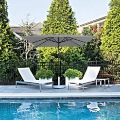 8.5 Ft. X 8.5 Ft. Steel Anti-UV Polyester Fabric Market Tilt Patio Umbrella In Gray -Jearey market umbrellas 8 5fxs gray 40 1000