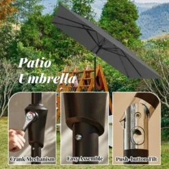 8.5 Ft. X 8.5 Ft. Steel Anti-UV Polyester Fabric Market Tilt Patio Umbrella In Gray -Jearey market umbrellas 8 5fxs gray 66 1000