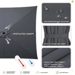 8.5 Ft. X 8.5 Ft. Steel Anti-UV Polyester Fabric Market Tilt Patio Umbrella In Gray -Jearey market umbrellas 8 5fxs gray a0 1000