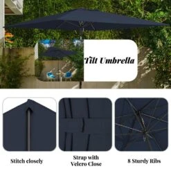 8.5 Ft. X 8.5 Ft. Steel Anti-UV Polyester Fabric Market Tilt Patio Umbrella In Navy -Jearey market umbrellas 8 5fxs navy 1d 1000