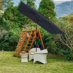 8.5 Ft. X 8.5 Ft. Steel Anti-UV Polyester Fabric Market Tilt Patio Umbrella In Navy -Jearey market umbrellas 8 5fxs navy 31 1000