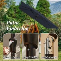 8.5 Ft. X 8.5 Ft. Steel Anti-UV Polyester Fabric Market Tilt Patio Umbrella In Navy -Jearey market umbrellas 8 5fxs navy 66 1000