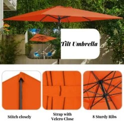 8.5 Ft. X 8.5 Ft. Steel Anti-UV Polyester Fabric Market Tilt Patio Umbrella In Orange -Jearey market umbrellas 8 5fxs orange 1d 1000