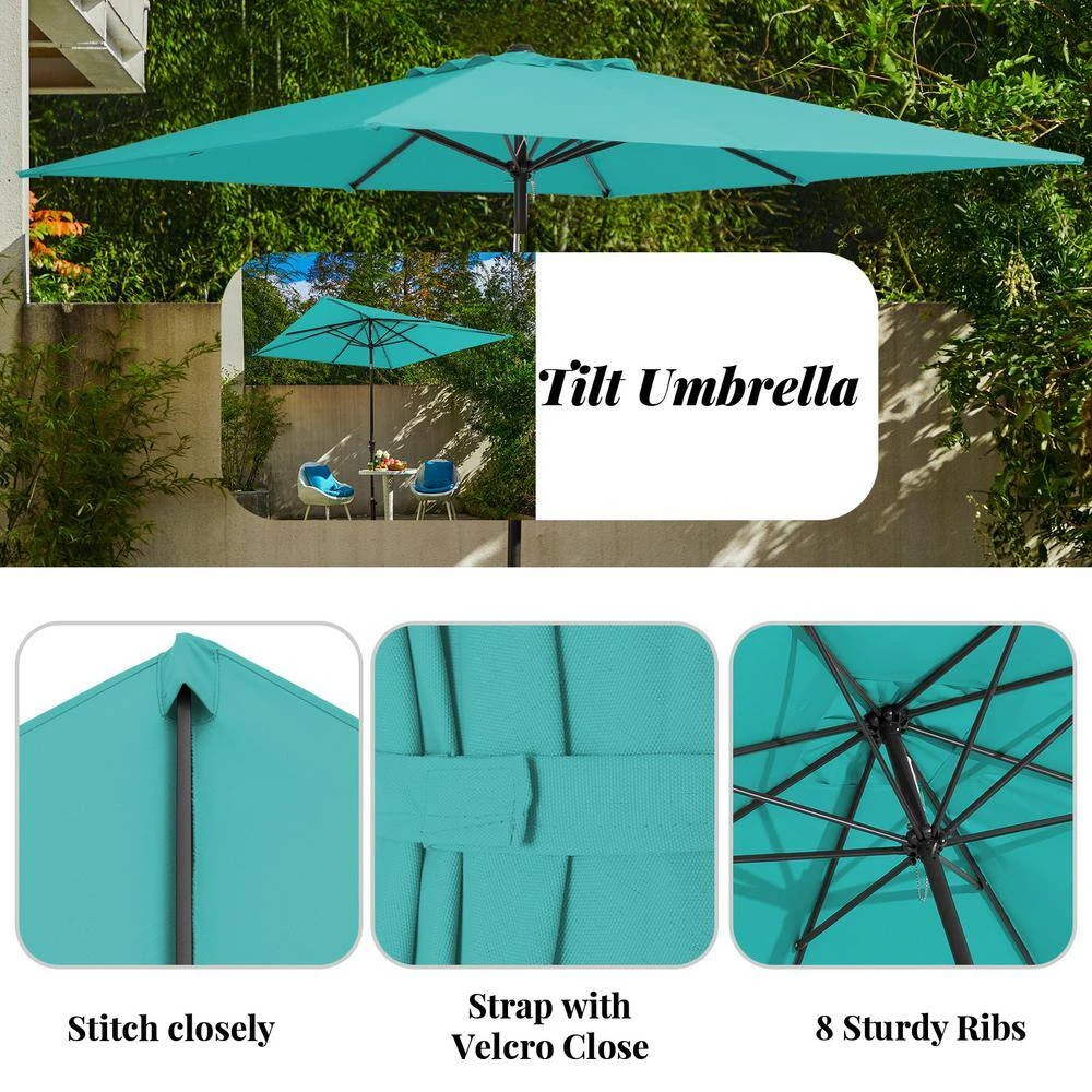 8.5 Ft. X 8.5 Ft. Steel Anti-UV Polyester Fabric Market Tilt Patio Umbrella In Peacock Blue 5 8.5 Ft. X 8.5 Ft. Steel Anti-UV Polyester Fabric Market Tilt Patio Umbrella In Peacock Blue - Image 5