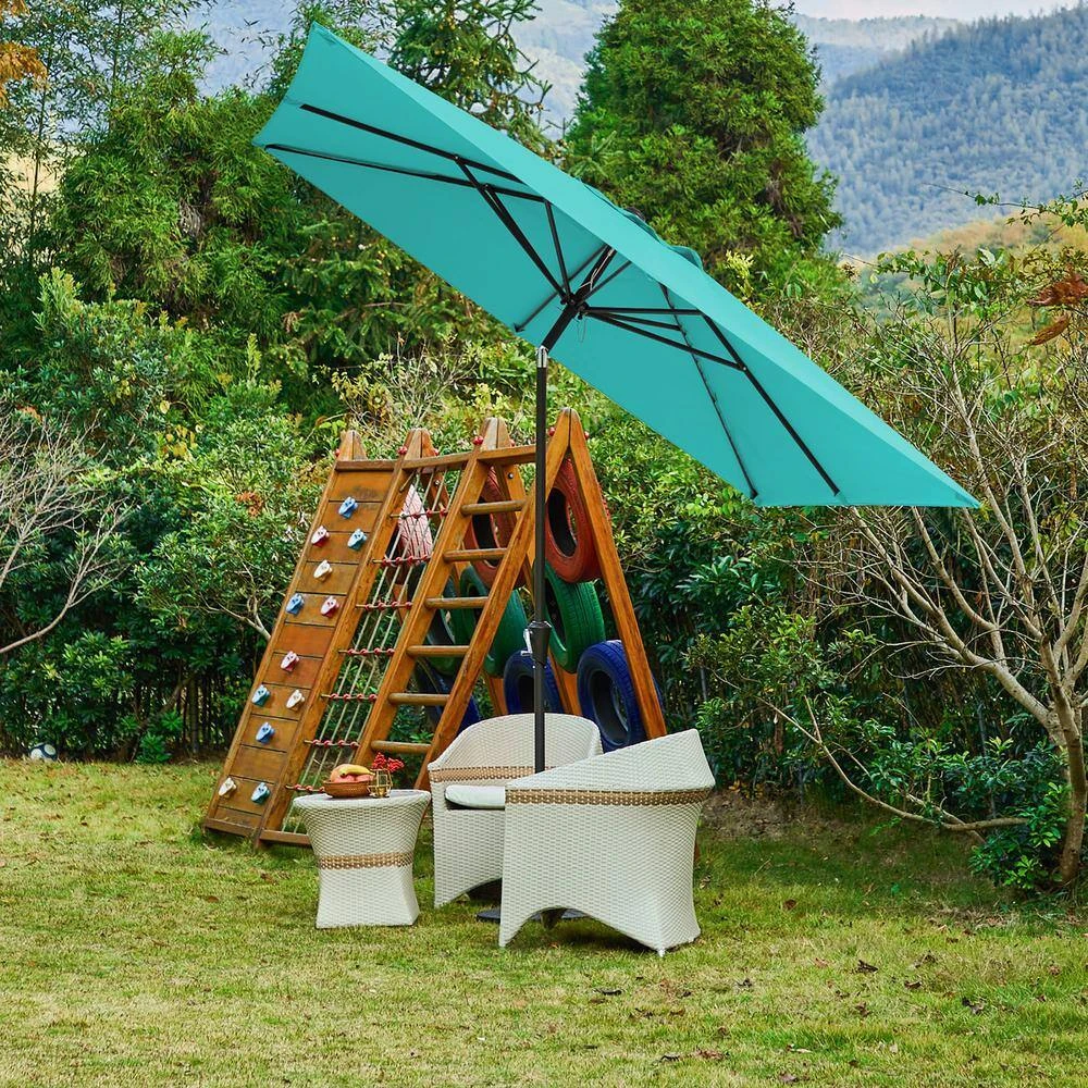 8.5 Ft. X 8.5 Ft. Steel Anti-UV Polyester Fabric Market Tilt Patio Umbrella In Peacock Blue 9 8.5 Ft. X 8.5 Ft. Steel Anti-UV Polyester Fabric Market Tilt Patio Umbrella In Peacock Blue - Image 9