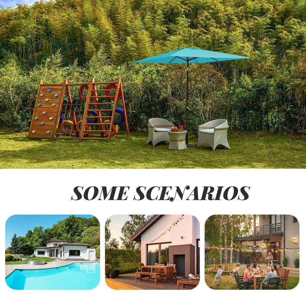 8.5 Ft. X 8.5 Ft. Steel Anti-UV Polyester Fabric Market Tilt Patio Umbrella In Peacock Blue 8 8.5 Ft. X 8.5 Ft. Steel Anti-UV Polyester Fabric Market Tilt Patio Umbrella In Peacock Blue - Image 8