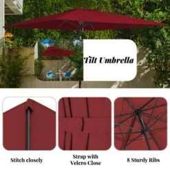 8.5 Ft. X 8.5 Ft. Steel Anti-UV Polyester Fabric Market Tilt Patio Umbrella In Red -Jearey market umbrellas 8 5fxs red 1d 1000