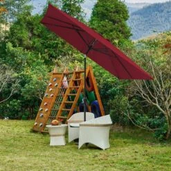 8.5 Ft. X 8.5 Ft. Steel Anti-UV Polyester Fabric Market Tilt Patio Umbrella In Red -Jearey market umbrellas 8 5fxs red 31 1000