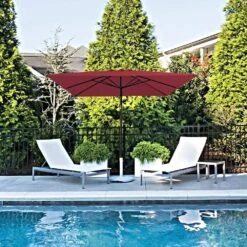 8.5 Ft. X 8.5 Ft. Steel Anti-UV Polyester Fabric Market Tilt Patio Umbrella In Red -Jearey market umbrellas 8 5fxs red 40 1000