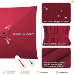 8.5 Ft. X 8.5 Ft. Steel Anti-UV Polyester Fabric Market Tilt Patio Umbrella In Red -Jearey market umbrellas 8 5fxs red a0 1000
