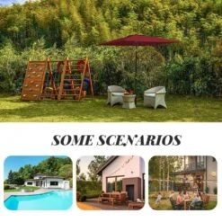 8.5 Ft. X 8.5 Ft. Steel Anti-UV Polyester Fabric Market Tilt Patio Umbrella In Red -Jearey market umbrellas 8 5fxs red d4 1000