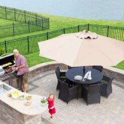 9FT Beige Steel Pole Market Umbrella Crank And Tilt Outdoor Patio Umbrella -Jearey market umbrellas 9ft beige 31 1000