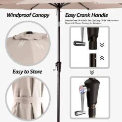 9FT Beige Steel Pole Market Umbrella Crank And Tilt Outdoor Patio Umbrella -Jearey market umbrellas 9ft beige 66 1000