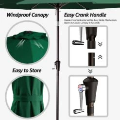 9FT Green Steel Pole Market Umbrella Crank And Tilt Outdoor Patio Umbrella -Jearey market umbrellas 9ft green 66 1000