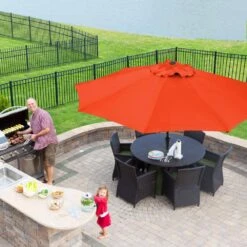 9 Ft. Steel Pole Market Umbrella Crank And Tilt Outdoor Patio Umbrella In Orange -Jearey market umbrellas 9ft orange 31 1000