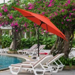 9 Ft. Steel Pole Market Umbrella Crank And Tilt Outdoor Patio Umbrella In Orange -Jearey market umbrellas 9ft orange 40 1000