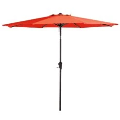 9 Ft. Steel Pole Market Umbrella Crank And Tilt Outdoor Patio Umbrella In Orange