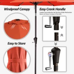 9 Ft. Steel Pole Market Umbrella Crank And Tilt Outdoor Patio Umbrella In Orange -Jearey market umbrellas 9ft orange 66 1000