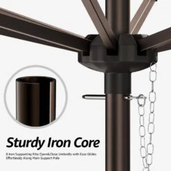 9 Ft. Steel Pole Market Umbrella Crank And Tilt Outdoor Patio Umbrella In Red -Jearey market umbrellas 9ft red 1d 1000