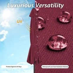 9 Ft. Steel Pole Market Umbrella Crank And Tilt Outdoor Patio Umbrella In Red -Jearey market umbrellas 9ft red a0 1000