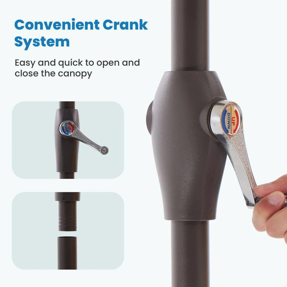 7.5ft Steel Outdoor Patio Market Umbrella With Tilt Crank In Beige 6 7.5ft Steel Outdoor Patio Market Umbrella With Tilt Crank In Beige - Image 6