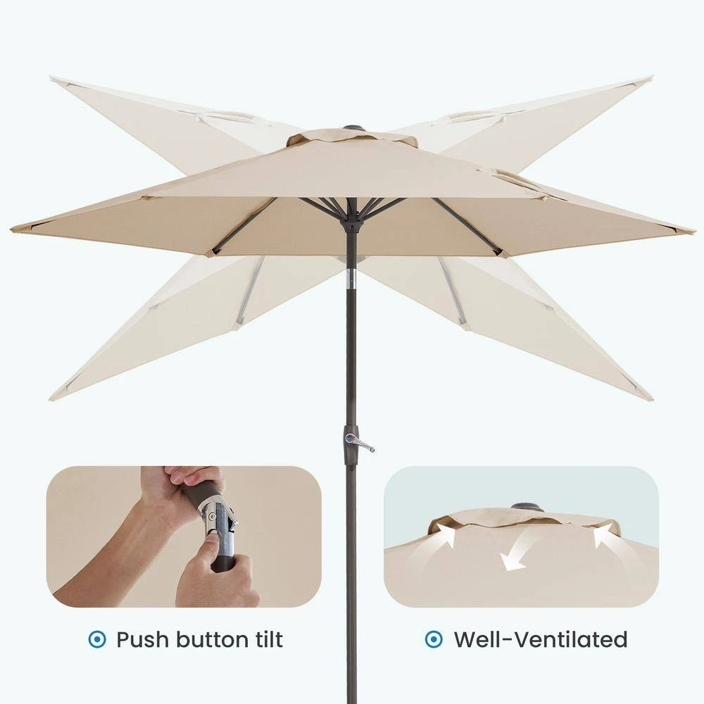7.5ft Steel Outdoor Patio Market Umbrella With Tilt Crank In Beige 5 7.5ft Steel Outdoor Patio Market Umbrella With Tilt Crank In Beige - Image 5