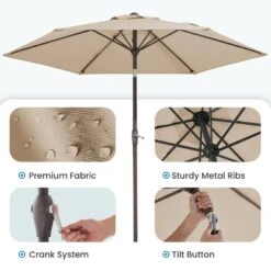 7.5ft Steel Outdoor Patio Market Umbrella With Tilt Crank In Beige 10 7.5ft Steel Outdoor Patio Market Umbrella With Tilt Crank In Beige -Jearey market umbrellas cx7 5ft beige c3 1000