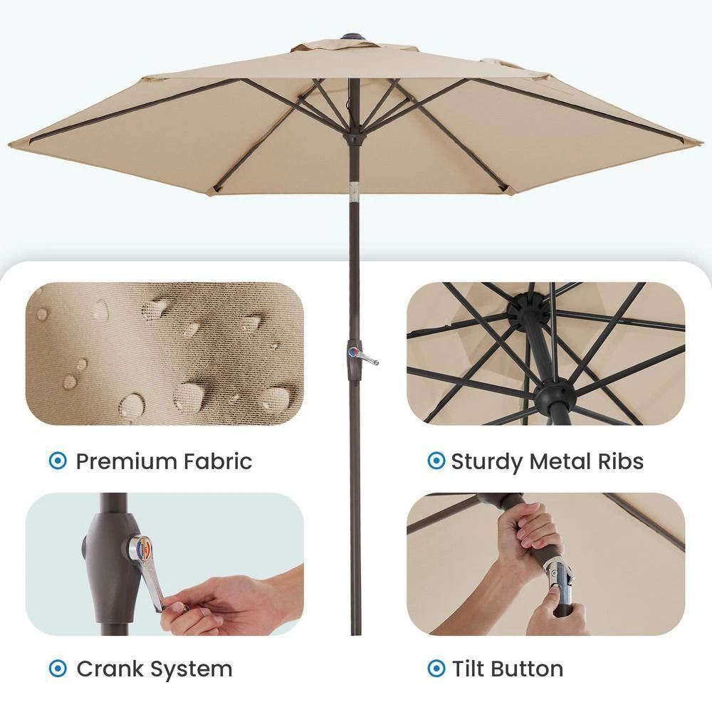 7.5ft Steel Outdoor Patio Market Umbrella With Tilt Crank In Beige 4 7.5ft Steel Outdoor Patio Market Umbrella With Tilt Crank In Beige - Image 4