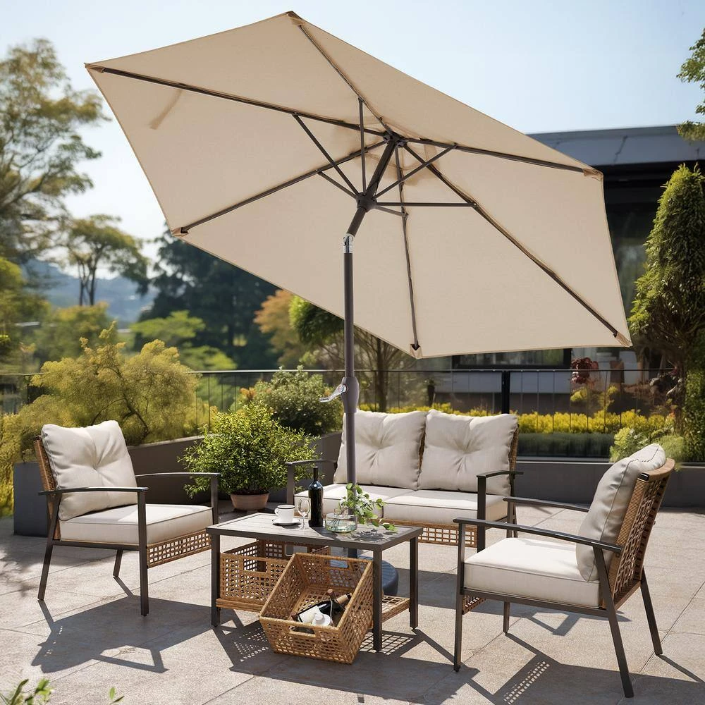 7.5ft Steel Outdoor Patio Market Umbrella With Tilt Crank In Beige 2 7.5ft Steel Outdoor Patio Market Umbrella With Tilt Crank In Beige - Image 2