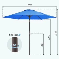 7.5 Ft. Steel Outdoor Market Patio Umbrella With Tilt Crank In Blue -Jearey market umbrellas cx7 5ft black 77 1000