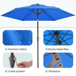 7.5 Ft. Steel Outdoor Market Patio Umbrella With Tilt Crank In Blue -Jearey market umbrellas cx7 5ft black c3 1000