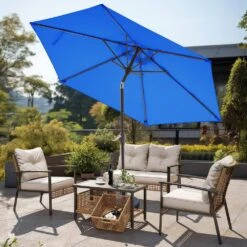 7.5 Ft. Steel Outdoor Market Patio Umbrella With Tilt Crank In Blue -Jearey market umbrellas cx7 5ft black e1 1000
