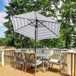 7.5ft Steel Outdoor Patio Market Umbrella With Tilt Crank In Blue And White Stripes -Jearey market umbrellas cx7 5ft bltw 31 1000