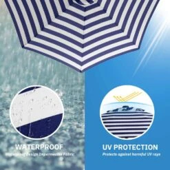 7.5ft Steel Outdoor Patio Market Umbrella With Tilt Crank In Blue And White Stripes -Jearey market umbrellas cx7 5ft bltw 40 1000