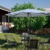 7.5ft Steel Outdoor Patio Market Umbrella With Tilt Crank In Blue And White Stripes