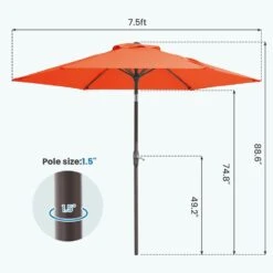 7.5 Ft. Steel Outdoor Patio Market Umbrella With Tilt Crank In Pumpkin -Jearey market umbrellas cx7 5ft brown 77 1000