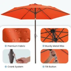 7.5 Ft. Steel Outdoor Patio Market Umbrella With Tilt Crank In Pumpkin -Jearey market umbrellas cx7 5ft brown c3 1000