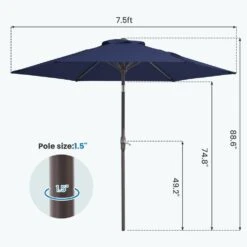 7.5ft Steel Outdoor Patio Market Umbrella With Tilt Crank In Navy -Jearey market umbrellas cx7 5ft navy 44 1000