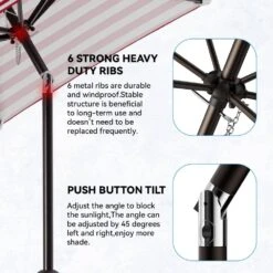 7.5ft Steel Outdoor Patio Market Umbrella With Tilt Crank In Red And White Stripes -Jearey market umbrellas cx7 5ft rdtw 40 1000