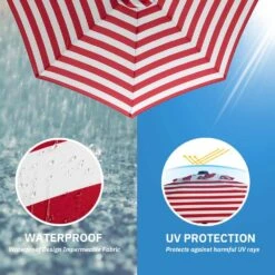 7.5ft Steel Outdoor Patio Market Umbrella With Tilt Crank In Red And White Stripes -Jearey market umbrellas cx7 5ft rdtw 66 1000
