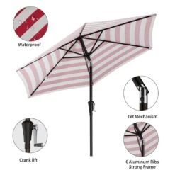 7.5ft Steel Outdoor Patio Market Umbrella With Tilt Crank In Red And White Stripes -Jearey market umbrellas cx7 5ft rdtw c3 1000