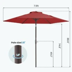 7.5ft Steel Outdoor Patio Market Umbrella With Tilt Crank In Red -Jearey market umbrellas cx7 5ft red 44 1000
