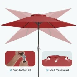 7.5ft Steel Outdoor Patio Market Umbrella With Tilt Crank In Red -Jearey market umbrellas cx7 5ft red 4f 1000