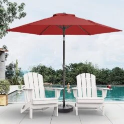 7.5ft Steel Outdoor Patio Market Umbrella With Tilt Crank In Red