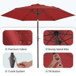7.5ft Steel Outdoor Patio Market Umbrella With Tilt Crank In Red -Jearey market umbrellas cx7 5ft red c3 1000